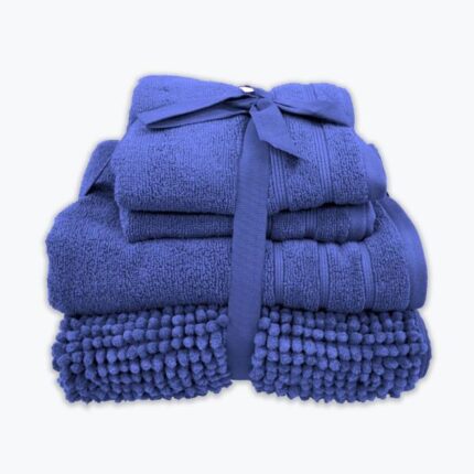 Coordinated Bobble Bath Mat & Towel Set - 4 Pack (Denim)